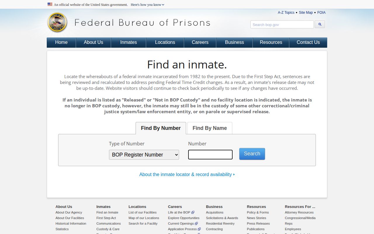 Federal Bureau of Prisons Hamblen County release locator search