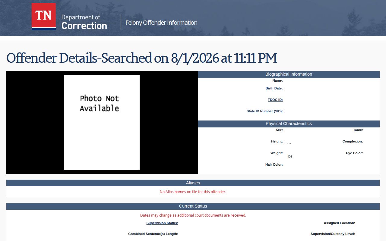 Hamblen County projected release record with FOIL Release Eligibility Date and Sentence End Date