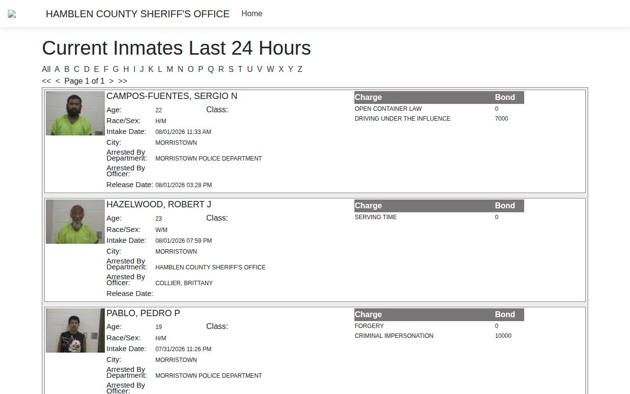 Hamblen County 24-hour release cards and Release Date field