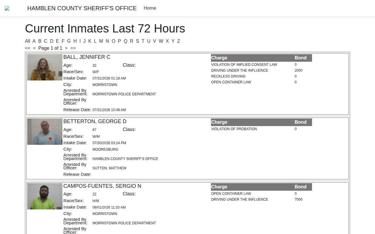 Hamblen County 72-hour release window with Release Date fields