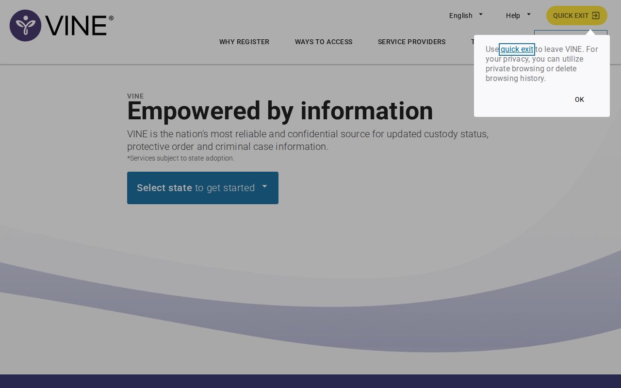 Hamblen County VINELink inmate search state selection screen